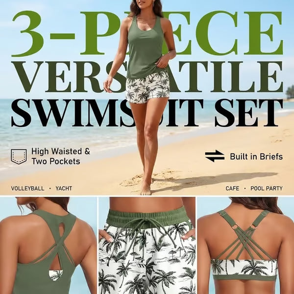 3 Piece Tankini with Shorts 🔥
