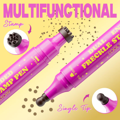 Dual-Ended Freckle Stamp Pen – Realistic Faux Freckles Makeup with Soft Sponge Stamp & Precision Tip – Waterproof Long-Lasting Freckle Marker for Natural or Bold Looks