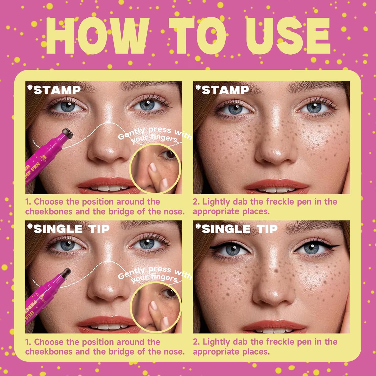 Dual-Ended Freckle Stamp Pen – Realistic Faux Freckles Makeup with Soft Sponge Stamp & Precision Tip – Waterproof Long-Lasting Freckle Marker for Natural or Bold Looks