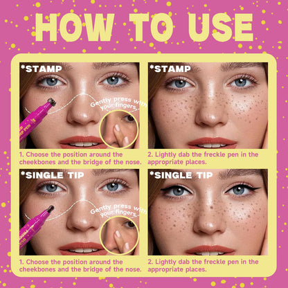 Dual-Ended Freckle Stamp Pen – Realistic Faux Freckles Makeup with Soft Sponge Stamp & Precision Tip – Waterproof Long-Lasting Freckle Marker for Natural or Bold Looks