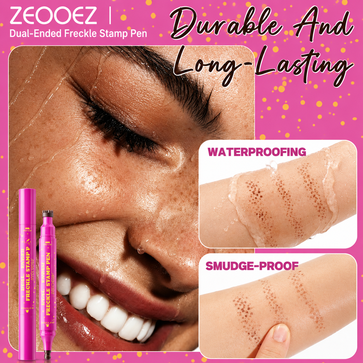 Dual-Ended Freckle Stamp Pen – Realistic Faux Freckles Makeup with Soft Sponge Stamp & Precision Tip – Waterproof Long-Lasting Freckle Marker for Natural or Bold Looks