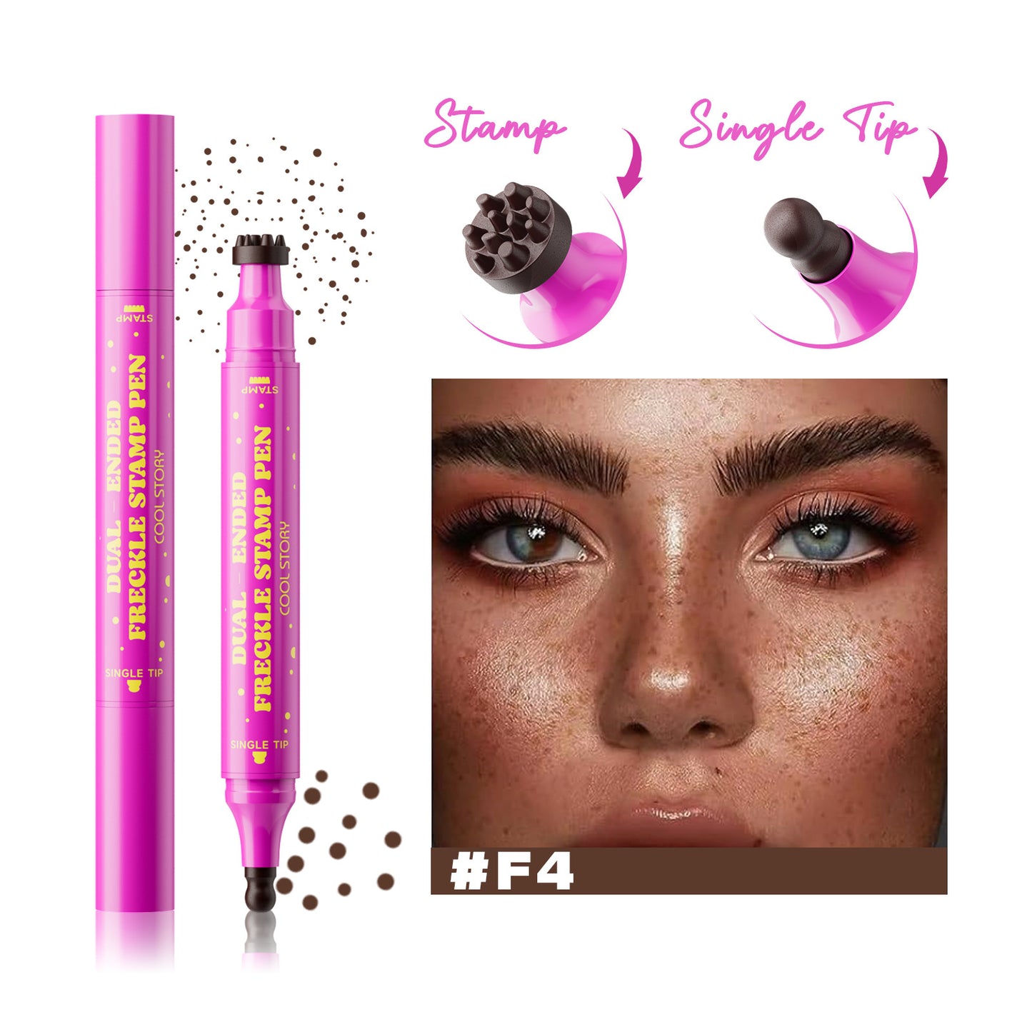 Dual-Ended Freckle Stamp Pen – Realistic Faux Freckles Makeup with Soft Sponge Stamp & Precision Tip – Waterproof Long-Lasting Freckle Marker for Natural or Bold Looks