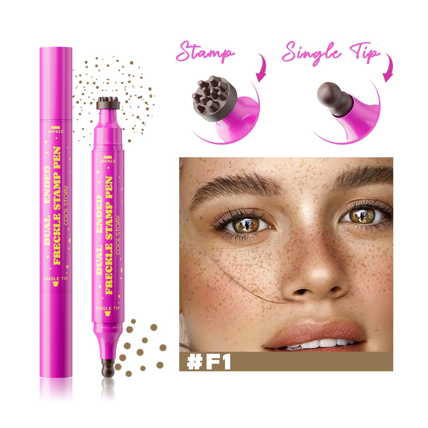 Dual-Ended Freckle Stamp Pen – Realistic Faux Freckles Makeup with Soft Sponge Stamp & Precision Tip – Waterproof Long-Lasting Freckle Marker for Natural or Bold Looks